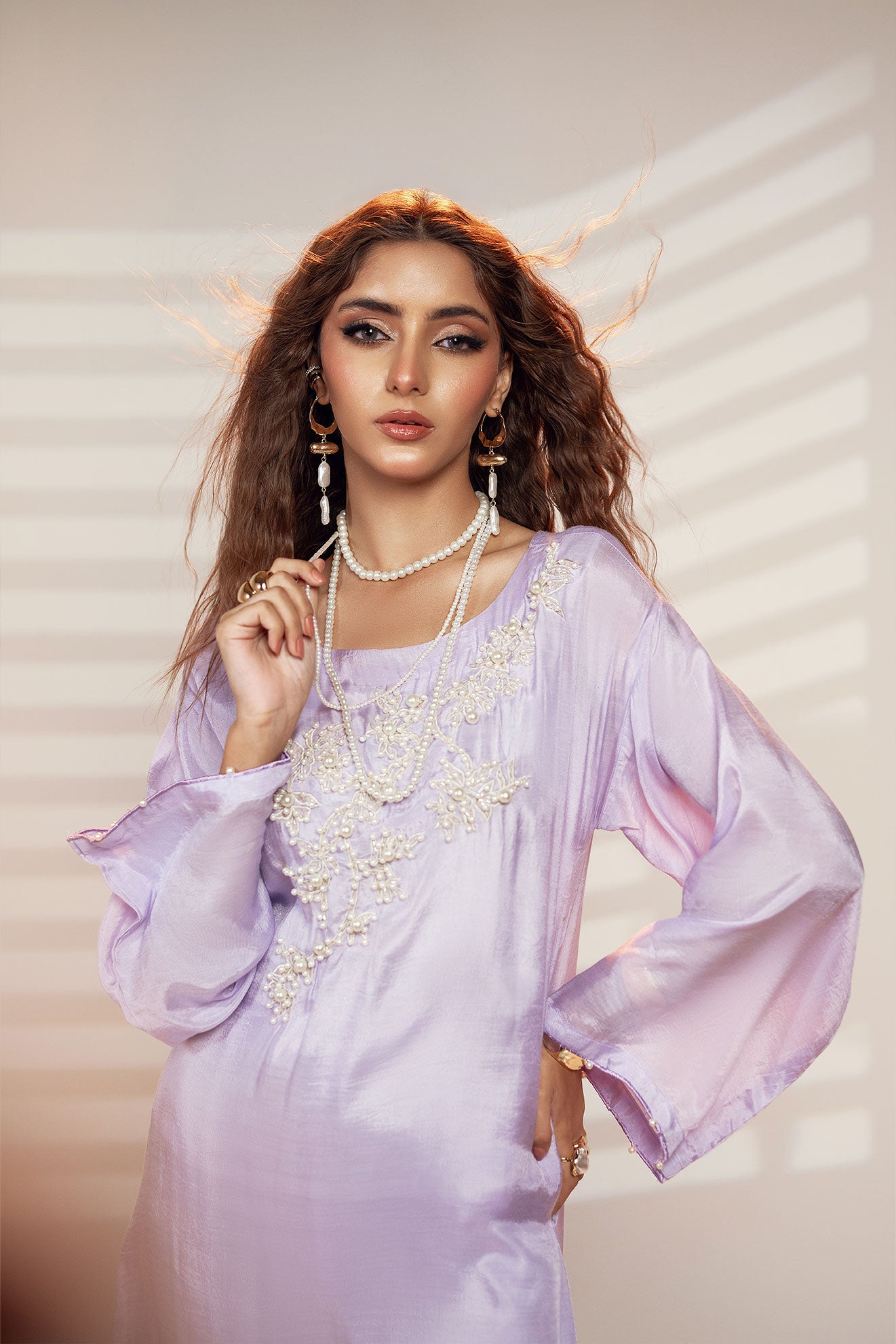 Lilac Cotton Silk Embroidered Ensemble
