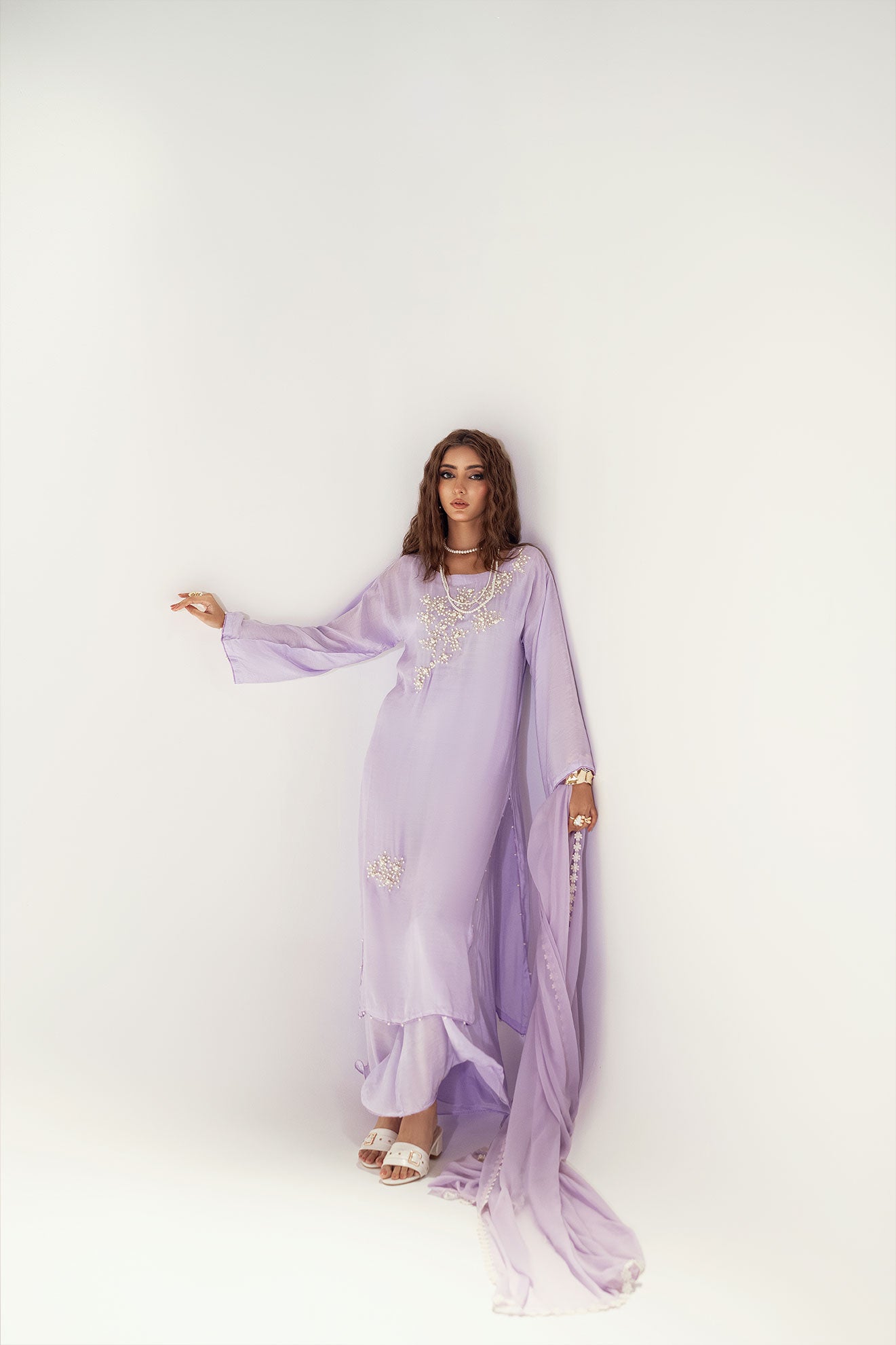 Lilac Cotton Silk Embroidered Ensemble
