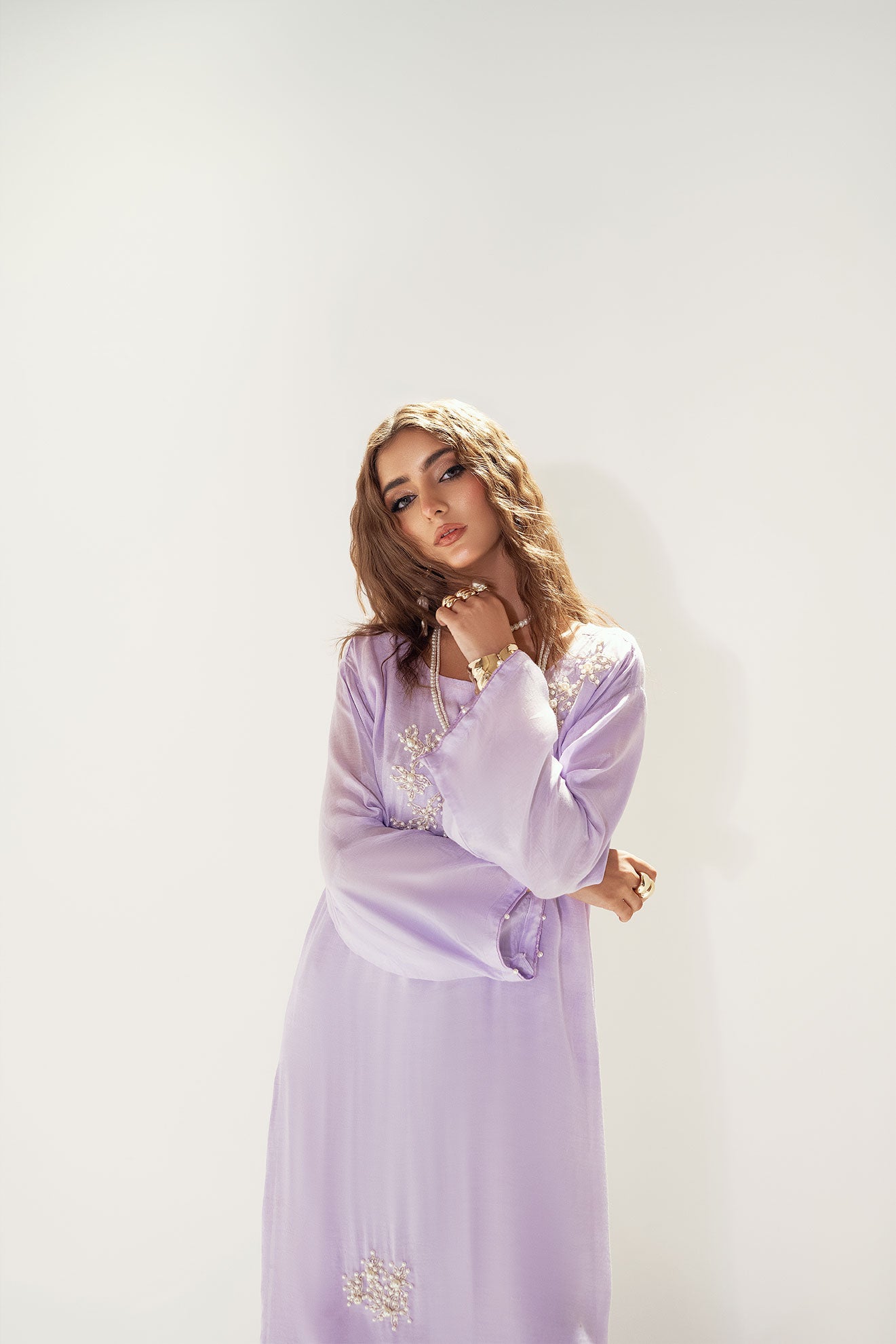 Lilac Cotton Silk Embroidered Ensemble