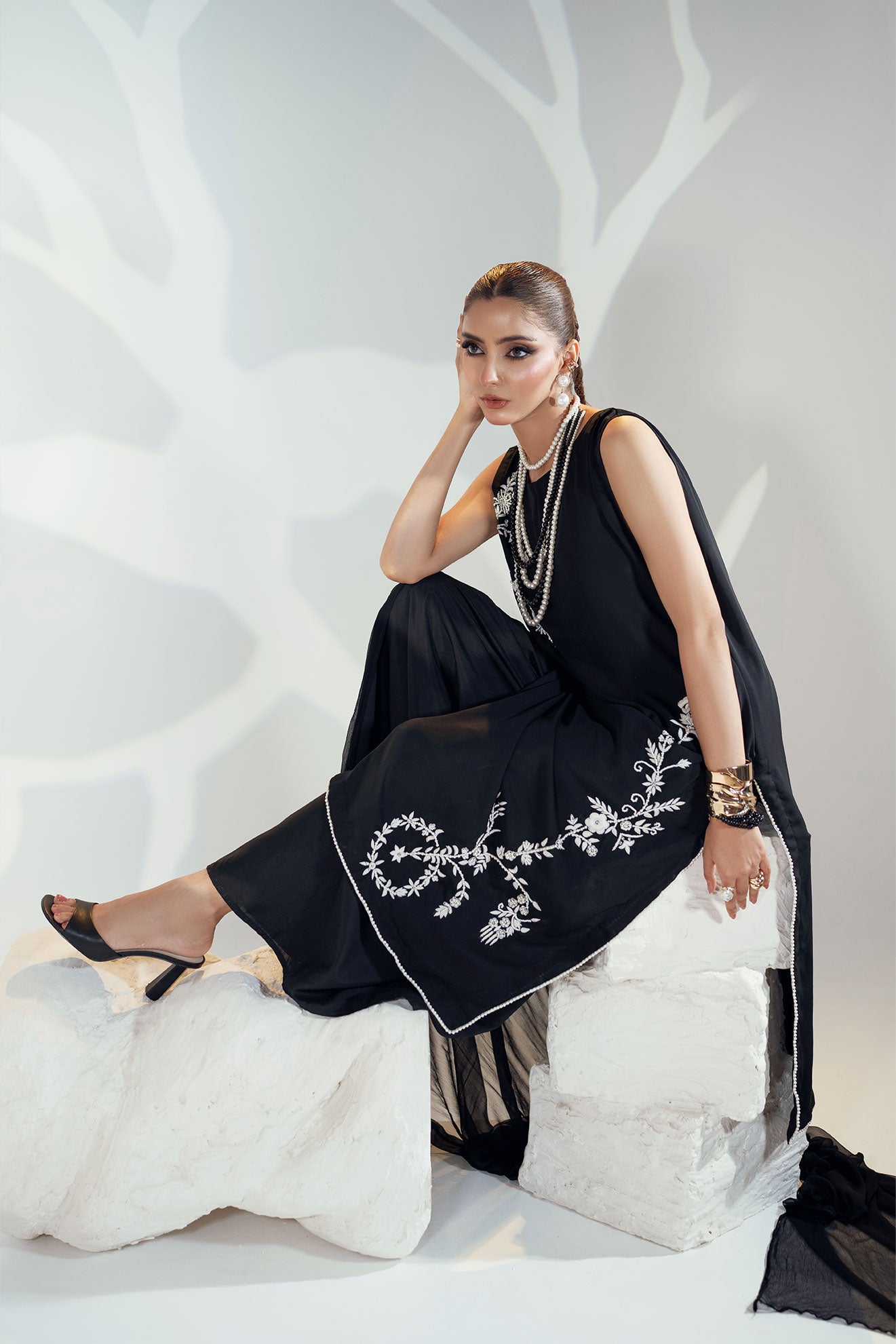 Black Georgette Monochrome Embroidered Ensemble