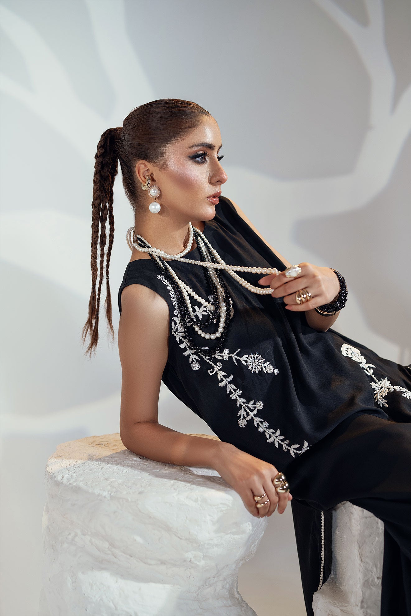 Black Georgette Monochrome Embroidered Ensemble