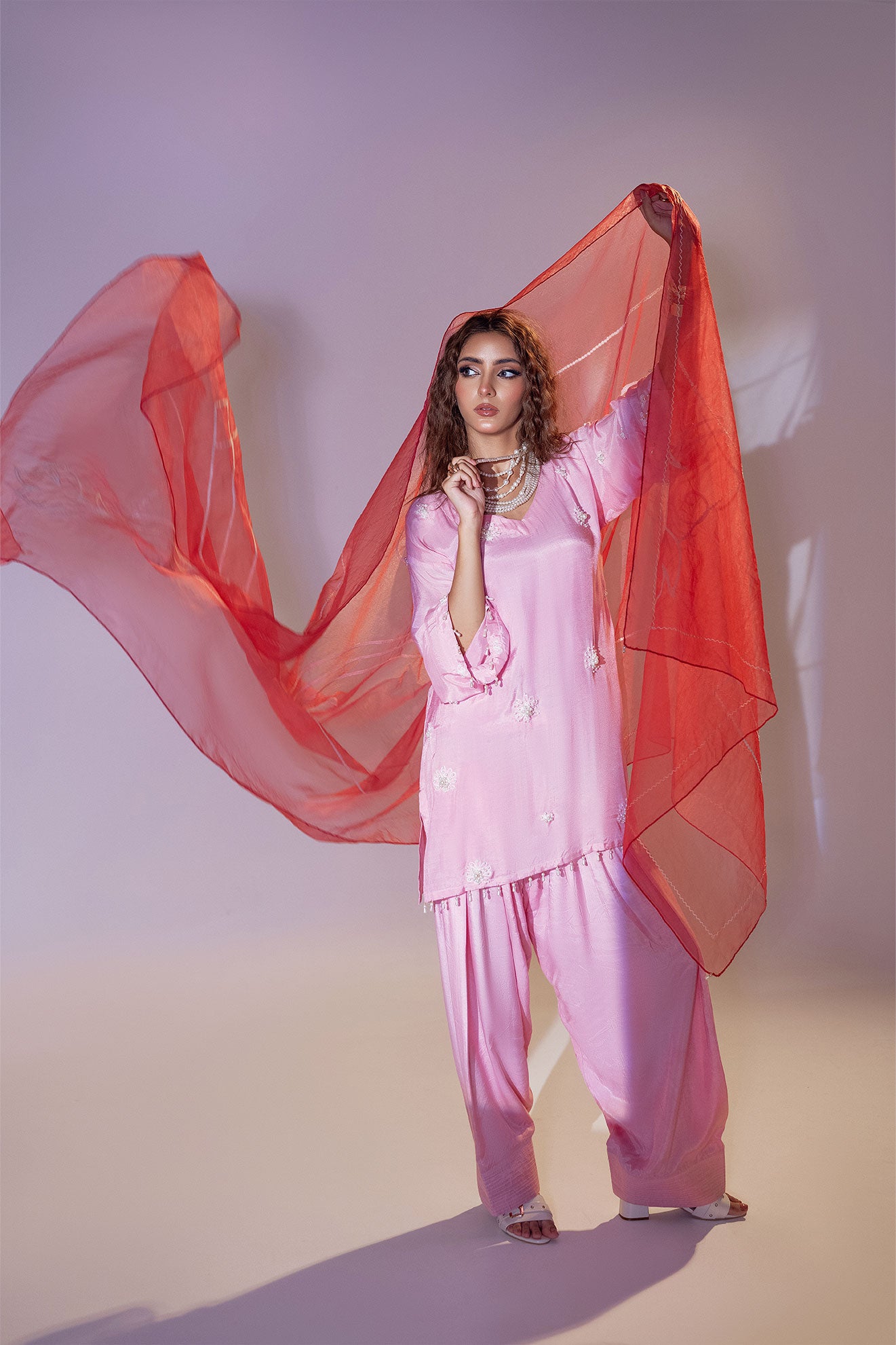 Cotton Silk Embroidered Kameez with Organza Dupatta