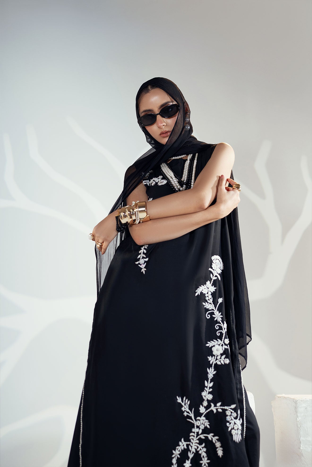 Black Georgette Monochrome Embroidered Ensemble