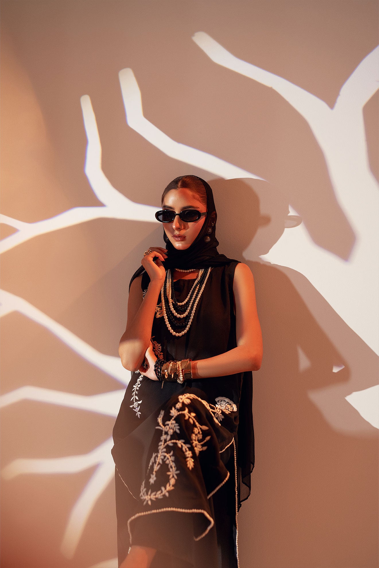 Black Georgette Monochrome Embroidered Ensemble