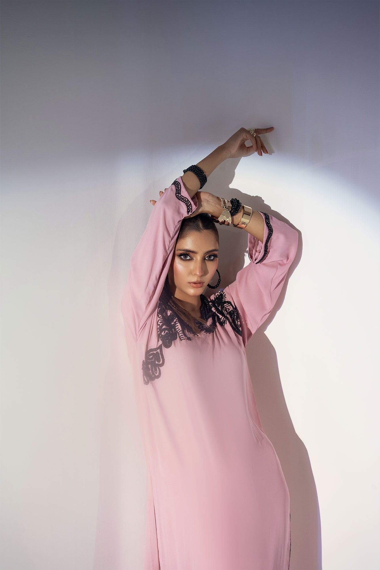 Mauve & Black Hand-Embroidered Ensemble