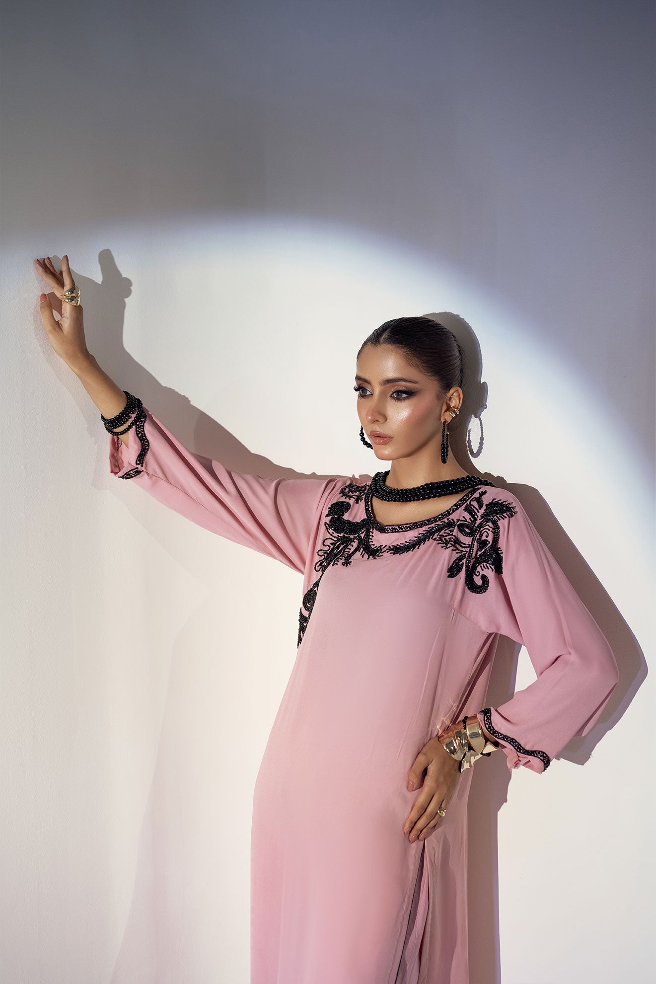 Mauve & Black Hand-Embroidered Ensemble