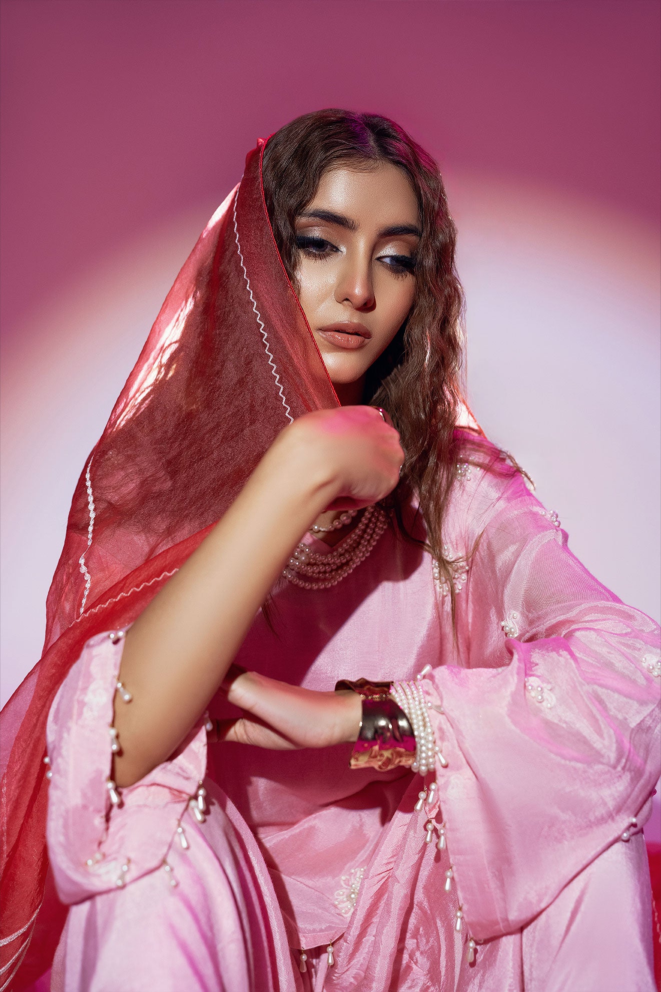 Cotton Silk Embroidered Kameez with Organza Dupatta