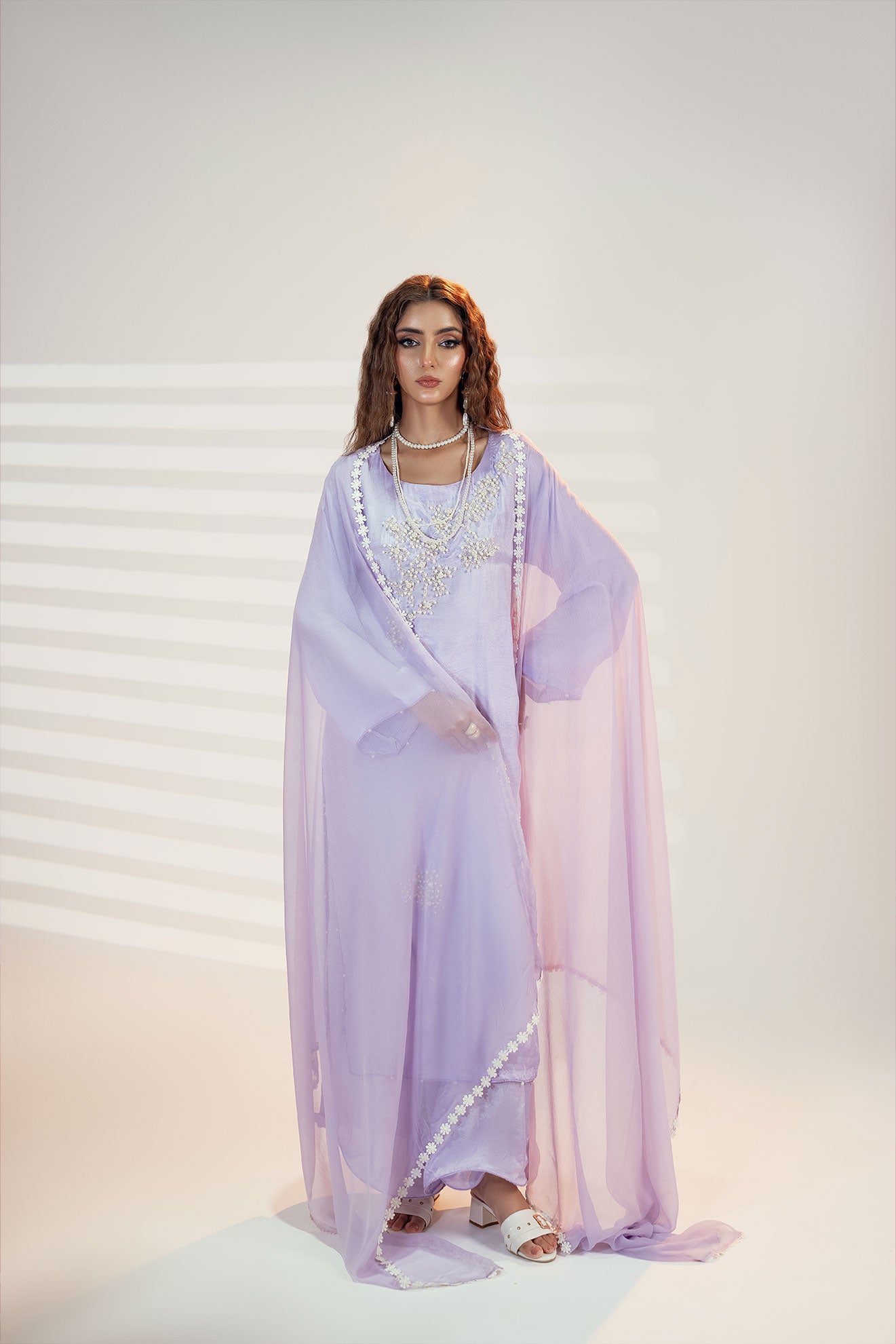 Lilac Cotton Silk Embroidered Ensemble