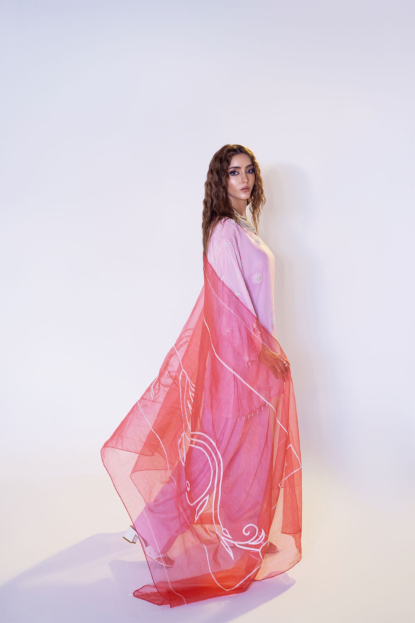 Cotton Silk Embroidered Kameez with Organza Dupatta